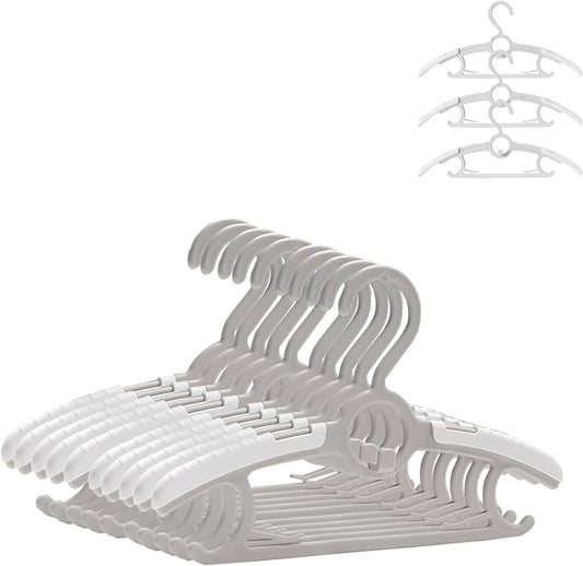 ManGotree Baby Hangers for Nursery Closet, 11''-14.5'' Adjustable Non-Slip Kids Hangers, Space Saving Stackable Plastic Hanger for Baby Toddler Children Kids Teen (10 Pack, Grey)
