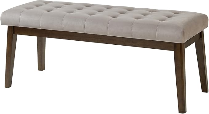 End of Bed Bedroom Bench, Linen Upholstered Tufted Bench for Bedroom End of Bed with Solid Wood Legs for Bedroom Living Room Entryway(Gray)