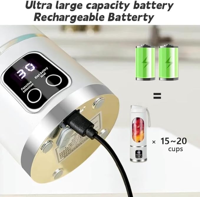 Cordless Blender - Dual 1500mah Battery & 12 Blades | 3-Speed 450ml Portable Blender| For Smoothies, Juicing, Ice Crushing, Travel, Gym