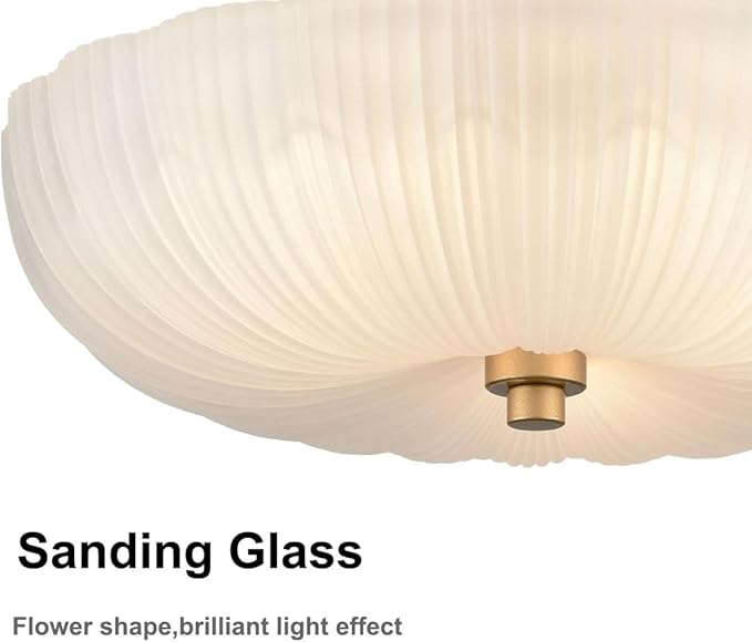 DIRYZON 12 Inch Semi Flush Mount Ceiling Light,Modern Ceiling Lights,3-Light Brass Ceiling Light with Sanding Glass for Hallway Kitchen Living Room Bedroom