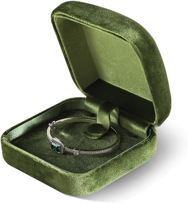 Resilient Velvet Ring Earrings Bracelet Necklace Display Box, Travel Mini Jewelry Organizer Case (Green, Bracelet Box)