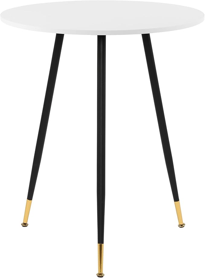 NOBPEINT Round Modern Wooden Side Table, 28 Inches End Table with 3 Metal Legs, Leisure Coffee Table (White)