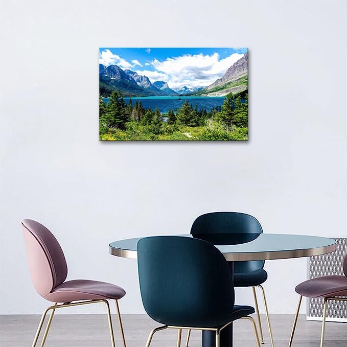 SKASNFAI Glacier National Park Wall Art Lake Mountains Pictures Framed Canvas Prints Artwork for Living room Bedroom Office Ready to Hang (16x24 inch)