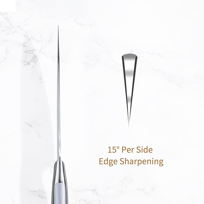 8 inch Mirror Polished Chef Knife, German 1.4116 High Carbon Stainless Steel Chefs Knife with White ABS & Stainless Steel Handle, Razor Sharp Kitchen Knife for Home & Restaurant