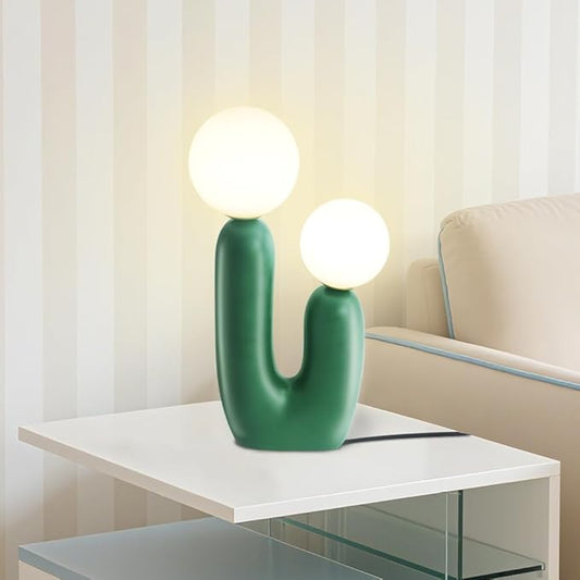 Nightstand Lamps, Modern Cactus Lamp, Dimmable Resin Table Lamp, Suitable for Living Room, Bedroom, Bedside Table (Green)