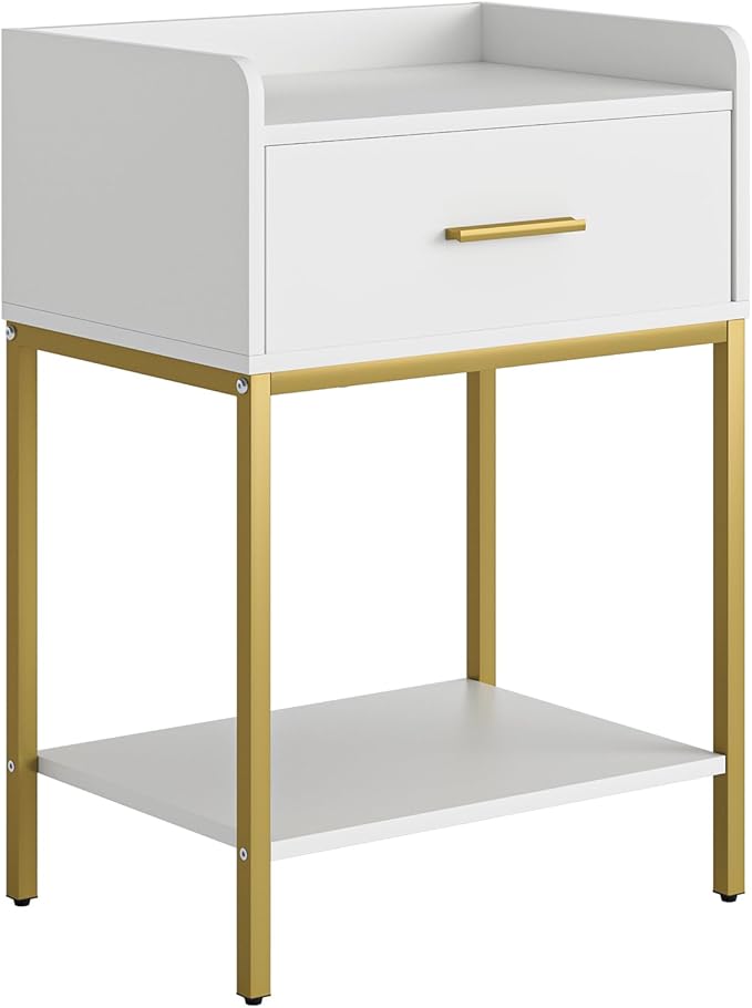 Nightstand,3-Tier Modern Night Stand,Bedside Table with Storage Drawer and Shelf,Small Side Table for Bedroom,Living Room,White