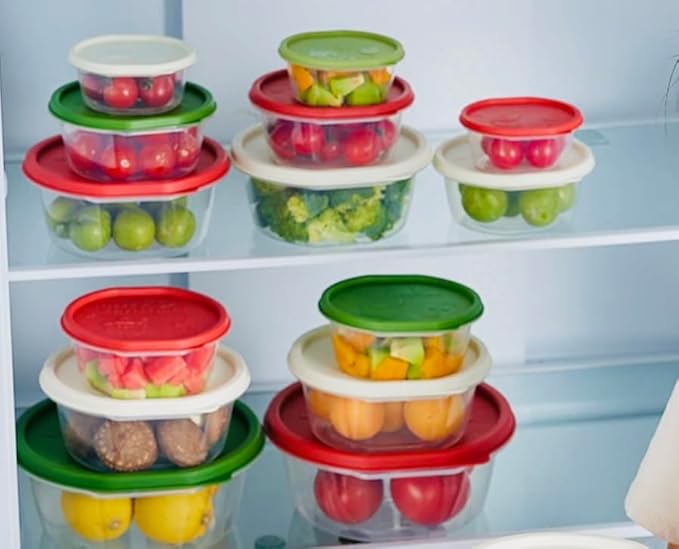 Plastic Food Storage Container Set, 4 Containers with Lids, Assorted Colors (ROUND HOLIDAY MAGIC)