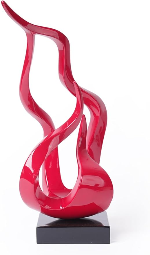 Abstract Sculpture Decor Modern Arts Flame Figurine Table Centerpiece Statue Polyresin Red 16.5 inch