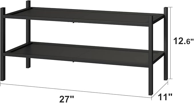 2-Tier Black Bamboo Shoe Rack, Stackable Bamboo Wood Shoe Rack for Closet, Entryway & Hallway