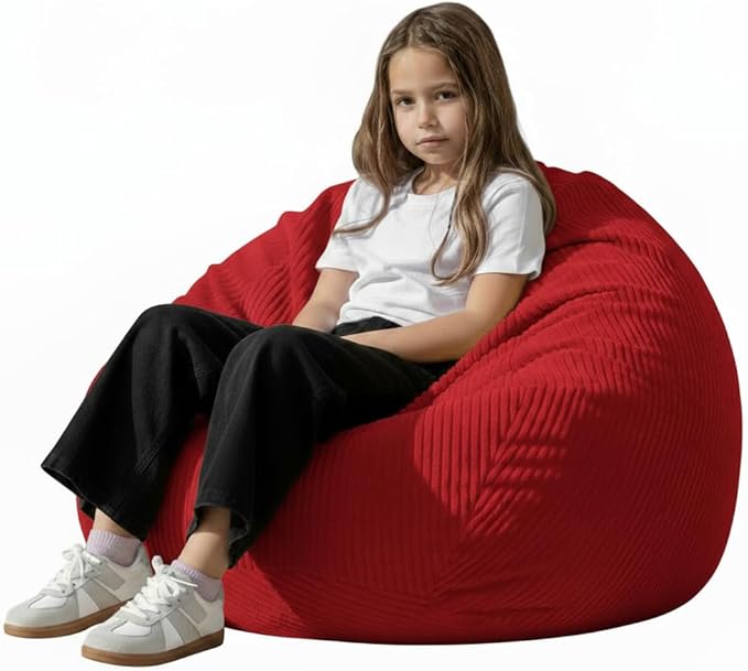 Stuffed Animal Storage Bean Bag Cover (No Filler), Corduroy Kids & Toddler Bean Bag Chair for Teens & Adults, Toy Storage Organizer, Comfy Sofa for Playroom (Coral Red, Kids (Cover Only）)