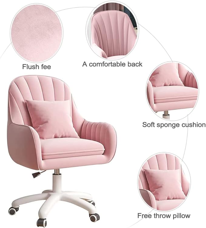 Home Office Chair Computer Chair with Mid-Back Upholstered Modern Tufted Computer Task Chair Swivel Height Adjustable Velvet Accent Chair Suitable for Bedroom, Study