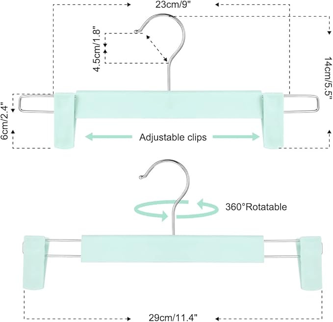 Clothes Pants Hangers, Space-Saving Skirt Holders with 360 ° Swivel Hooks, Adjustable Clips, Trouser Hangers, Clothes Coat Garment Jeans Hangers (10 Pack, Green)