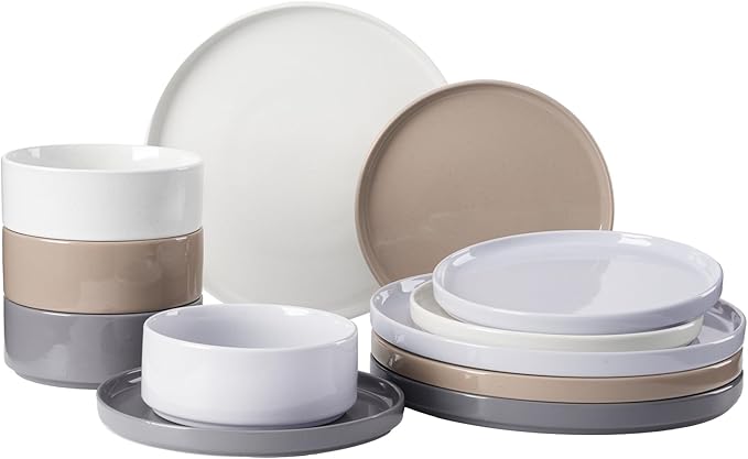 Famiware Nebula Plates and Bowls Set, 12 Pieces Dinnerware Sets, Dishes Set for 4, Multi-color