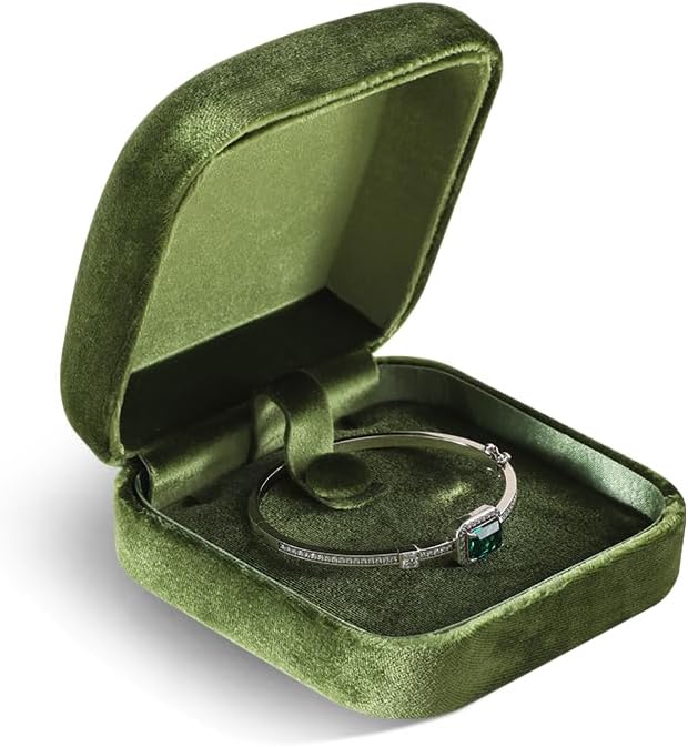 Resilient Velvet Ring Earrings Bracelet Necklace Display Box, Travel Mini Jewelry Organizer Case (Green, Bracelet Box)