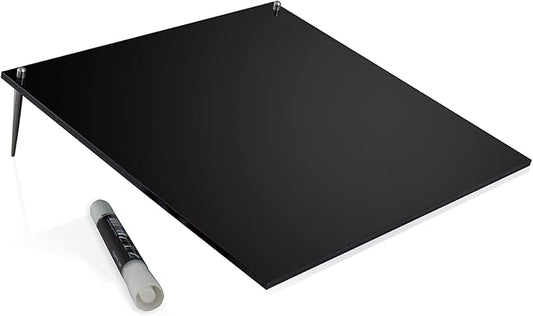 Desk Dry Erase Board with Erasable Marker | White, Black, Clear Acrylic Whiteboard Surface | Angled Writing Tablet | Personal Organizer with Daily Schedules | Weekly to-Do Lists (Black - 12x12)