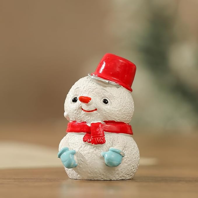 Christmas Decor Set - 4Pcs Cartoon Style Santa Claus Snowman Reindeer Tree Resin Tabletop Decor for Home Desk Shelf, Christmas Village Miniatures Set