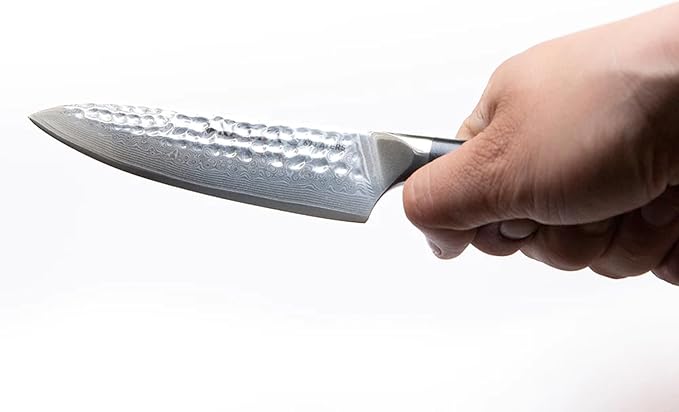 KANKA Grill 5" Damascus Steel Utility Knife - Professional 67 Layers, Hammered Finish, G10 Fiberglass Handle, Razor Sharp Kitchen Blade for Cooking, BBQ, Meat, Veggies & Slicing - Black