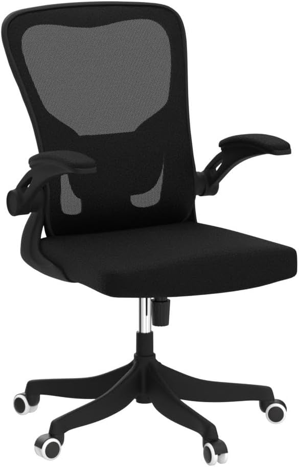 Monhey Ergonomic Office Chair with Lumbar Support, Adjustable Height, 2D Flip-up Arms, Breathable Black Mesh, Comfortable Desk Chair Chair for Home, Office, Study & Gaming