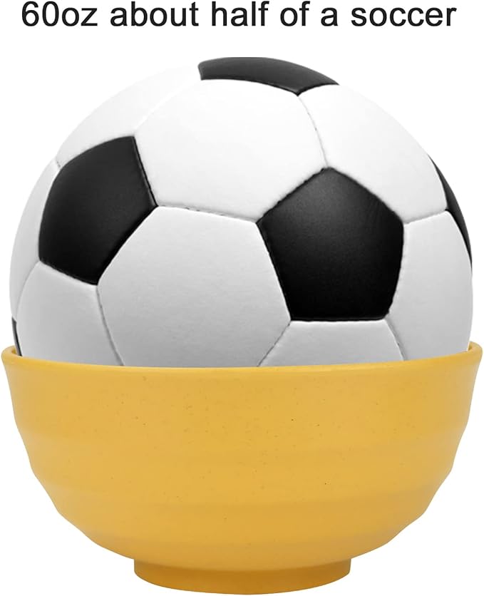 Homienly Wheat Straw Bowls Set Large Cereal Bowls Unbreakable Salad Bowl Set of 8 Sturdy and Stackable Serving Bowl Big Bowls for Salad,Cereal,Soup,Ramen,Dinner,Oatmeal Etc... (Yellow, 60 OZ)