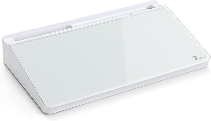 TOWON Small Compact Glass Desktop Whiteboard with Storage – 12 x 7 in Dry Erase Board for Desk, Home Office, School | Includes 5 Markers, Eraser & Holder | Space-Saving Organizer, Aesthetic White