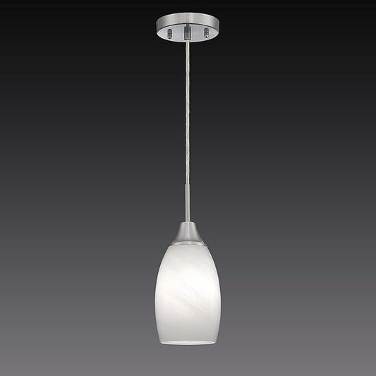 Mini Glass Pendant Light 1-Light with Handblown White Swirl Art Glass Adjustable Cord Brushed Nickel Finish 4.72" Modern Hanging Pendant Light for Kitchen Dining Room Living