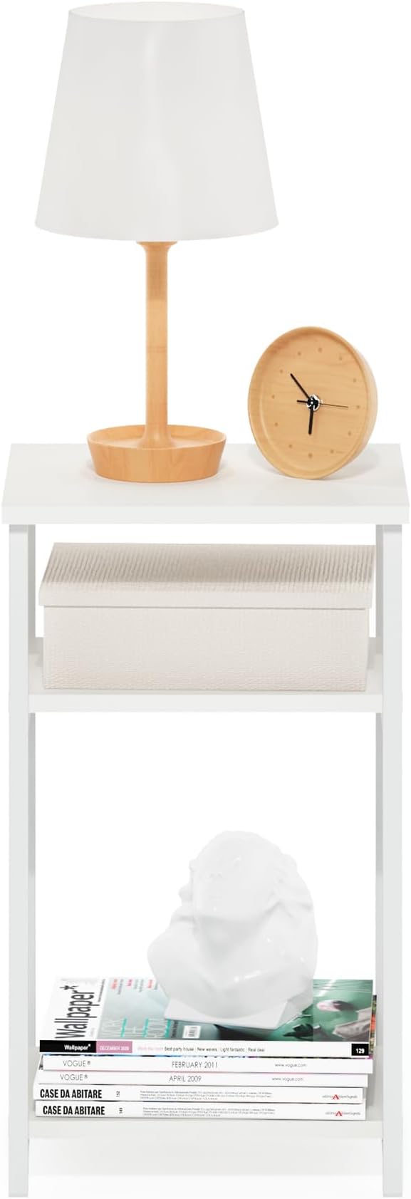 Furinno Just 3-Tier Industrial Metal Frame End Table with Storage Shelves, 1-Pack, White/White