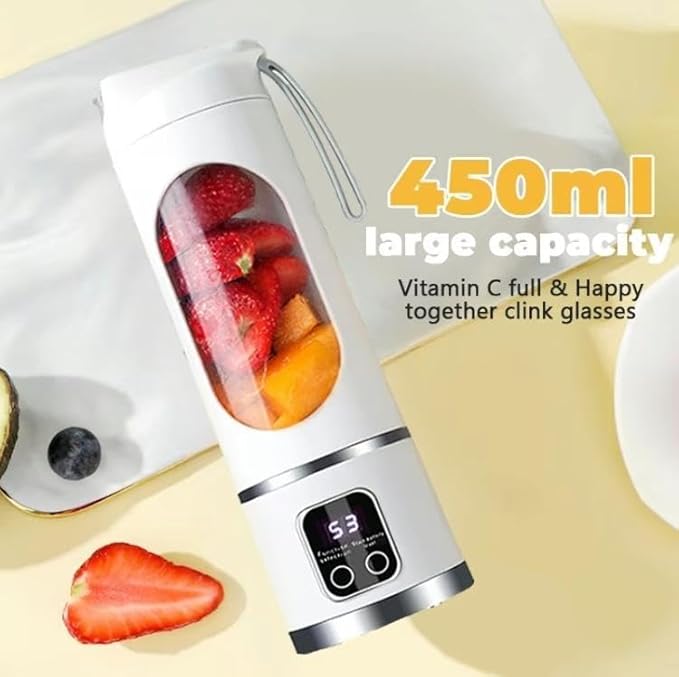 Cordless Blender - Dual 1500mah Battery & 12 Blades | 3-Speed 450ml Portable Blender| For Smoothies, Juicing, Ice Crushing, Travel, Gym