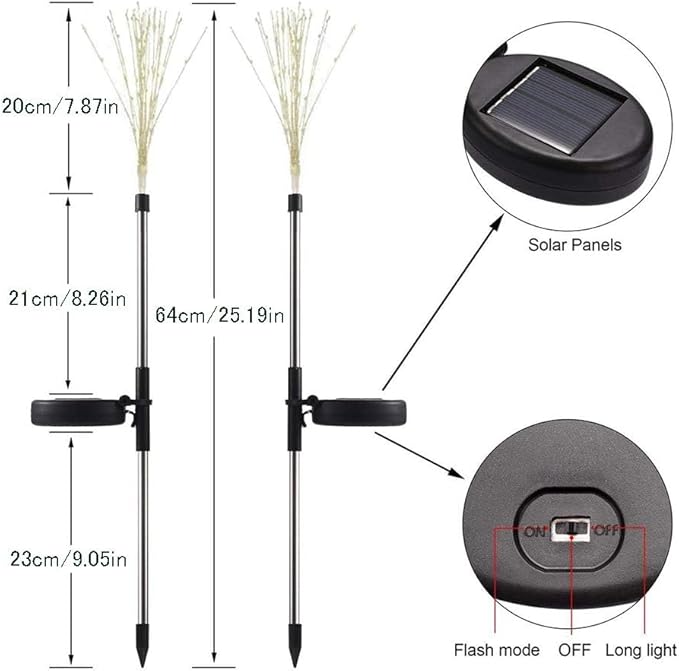 Anordsem Solar Lights Outdoor Waterproof: Garden Fairy Light Powered for Yard Outside Decor-Starburst Fireworks Lamp Led for Patio Pathway- Sparklers Stick Twinkle Gifts for Women 2 Pack Warm White