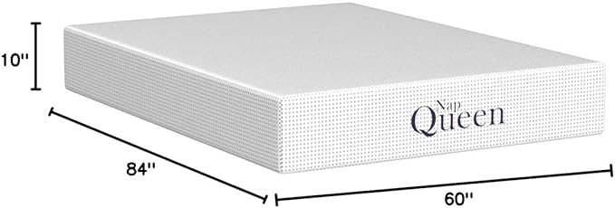 NapQueen 10 Inch Queen Size Mattress, Bamboo Charcoal Memory Foam Mattress, Bed in a Box, White