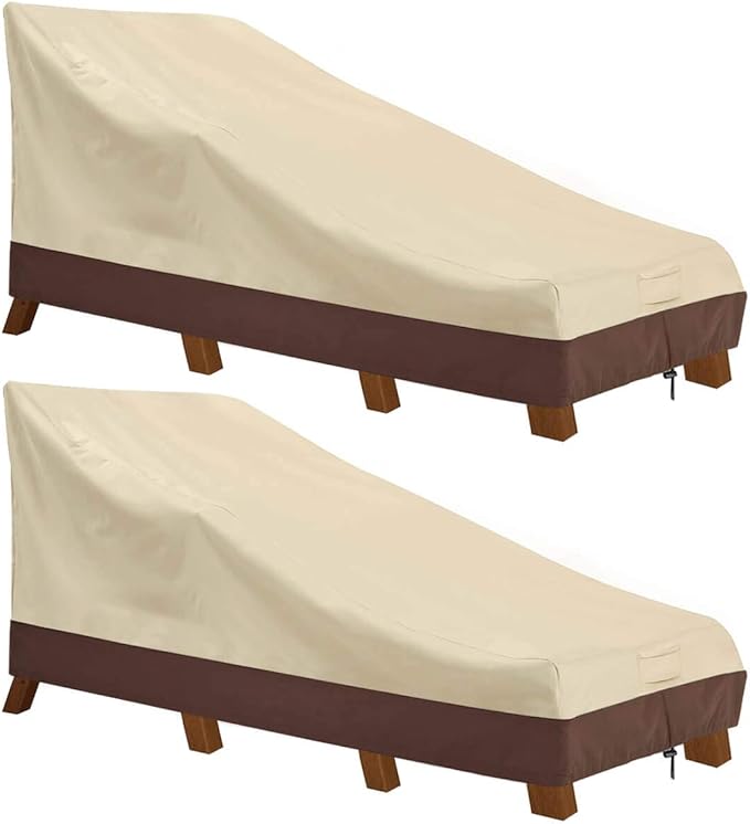 Vailge Waterproof Patio Chaise Lounge Cover, 600D Heavy Duty Outdoor Lounge Chair Covers,UV Resistant Patio Furniture Covers,2 Pack-Small,Beige & Brown