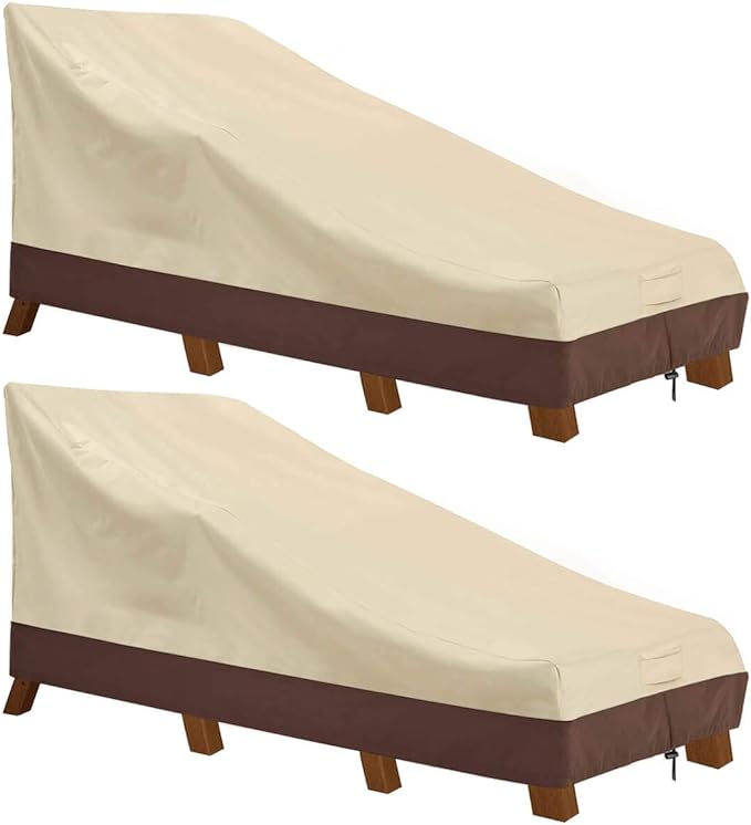 Vailge Waterproof Patio Chaise Lounge Cover, 600D Heavy Duty Outdoor Lounge Chair Covers,UV Resistant Patio Furniture Covers,2 Pack-Large ,Beige & Brown