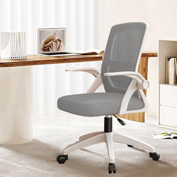 Home Office Chair Ergonomic Breathable Mesh Chair High Back with Adjustable Height Swivel with Flip-Up Arms and Lumbar Support