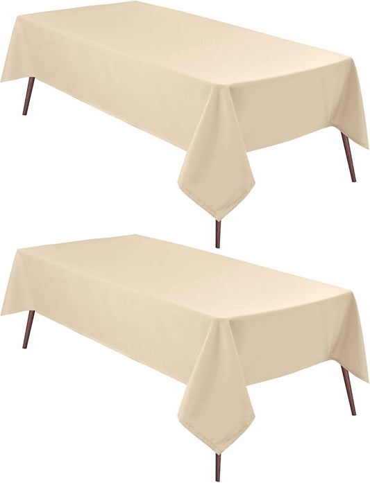 Hiasan 2 Pieces Rectangle Tablecloth - Waterproof Washable Polyester Table Cloth for Dining Room Kitchen Party Camping, Beige, 54 x 80 Inch