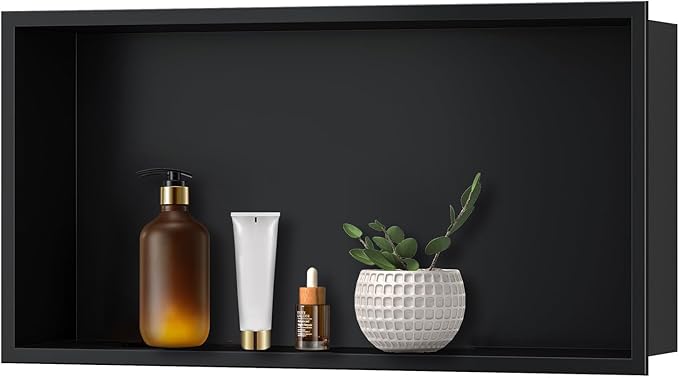 28" X 16" Stainless Steel Shower Niche Insert Tile Ready, Niche for Shower Wall, Recessed Shelf No Tile Needed for Bathroom Storage, Matte Black