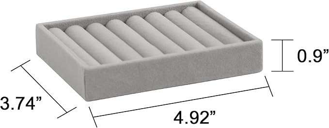 Frebeauty Small Jewelry Tray Set,Velvet Ring Organizer,Stackable Jewelry Organizer Tray,Mini Jewelry Drawer Organizer,4.92 x 3.74 x 0.9 Inches,7 Slots Ring Tray for Women(Set 2,Grey)