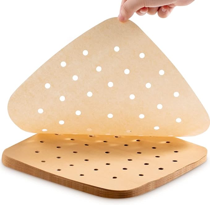 200PCS Parchment Paper, 9 Inch Square Air Fryer Liner, Filter Paper, (100 Perforated & 100 Imperforate), Non-Stick Baking Paper for Steamers, Cake Pan