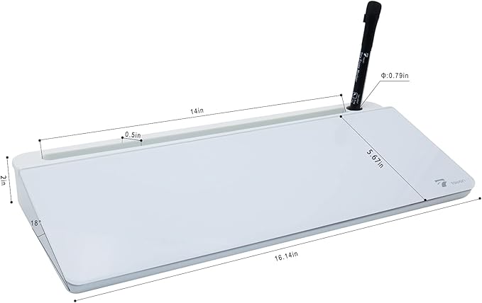 TOWON Small Tilted Desktop Glass Whiteboard, Notepad Computer Keyboard Stand with Dry Erase Board Surface, Desk Organizers with Accessories for Office, Home, School Supplies, White, 17 x 6 Inches