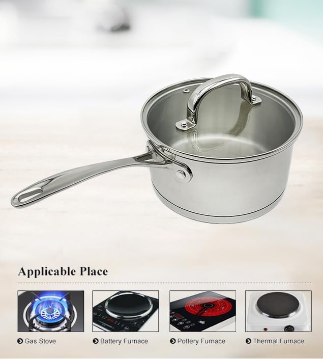 Stainless Steel Saucepans Impact Bonded Right Angles SS Saucepan 3.3QT 20cm