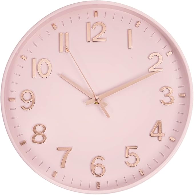 HZDHCLH Pink Wall Clocks Battery Operated,12 inch Silent Non Ticking Modern Wall Clock for Living Room Bedroom Kitchen Office Classroom Decor