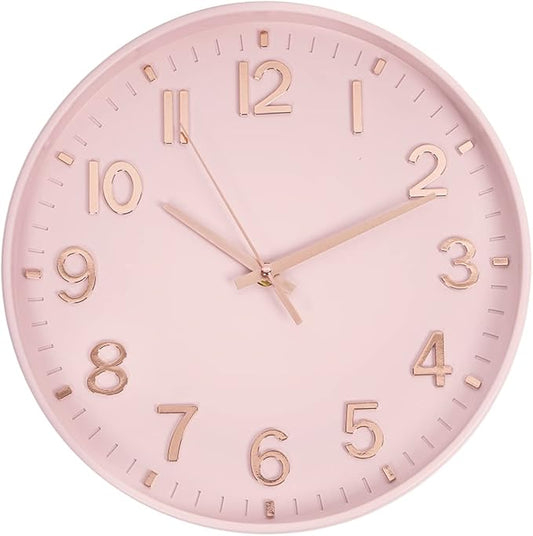 HZDHCLH Pink Wall Clocks Battery Operated,12 inch Silent Non Ticking Modern Wall Clock for Living Room Bedroom Kitchen Office Classroom Decor