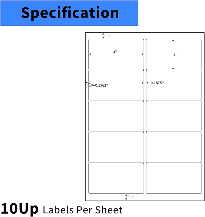2"x4" Shipping Address Labels, 10-UP Blank Mailing Labels, White Self-Adhesive Customized Stickers for Inkjet and Laser Printer [200 Sheet, 2000 Labels]