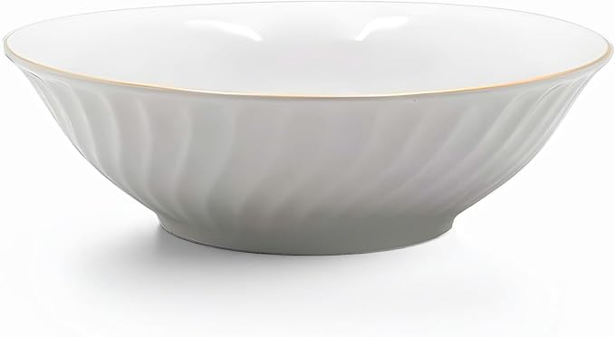 Lynns Paradise Imperial Gold 9-Inch Big Bowl, Set of 3, White; 24K Gold Trim, Embossed Swirl, Colorful Floral Print, Porcelain