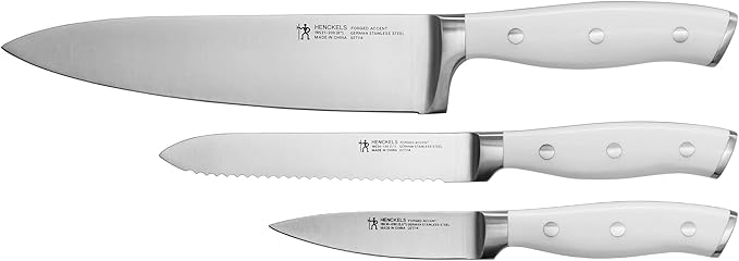 HENCKELS Forged Accent Razor-Sharp 3-pc Kitchen Knife Set, Chef Knife, Paring Knife, Utility Knife, White Handle, German Engineered Informed by 100+ Years of Mastery