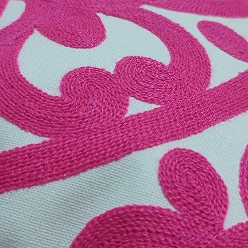 Alysheer Embroidered Decorative Throw Pillow Covers 18"x18" Set of 2 Pieces, Cozy Chic Boho Mandala Knit Pattern, Durable 100% Cotton Canvas Cushion Cases for Sofa Couch Living Room(Vivid Hot Pink)