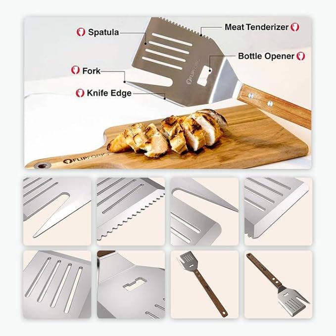 Boss - 5 in 1 Grill Spatula with Knife, Fork, Bottle Opener and Turner BBQ Tools. All in One Grill Accessories Set for Outdoor Grills. 18 inch Grilling Accessories BBQ Set