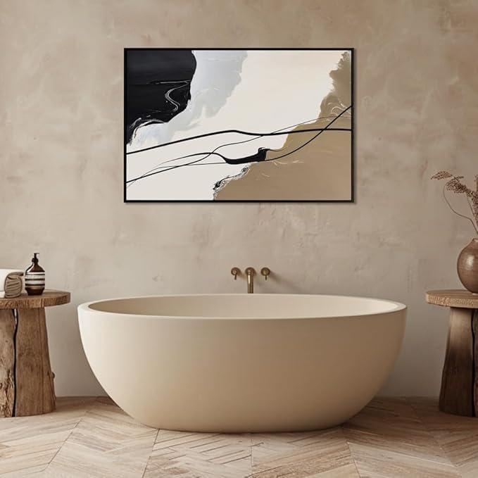 Abstract Wall Art Canvas Decor Abstract Art Paintings for Living Room Brown and Grey Fantasy Graffiti Pictures for Home Bedroom Kitchen Decorations 24x36 Inches with Black Frame