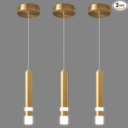 Modern Pendant Light Kitchen Fixture Dimmable LED Gold Mini Pendant Lighting fo Kitchen Island Bedroom Bedside Table Small Pendant Lights (3-Pack)