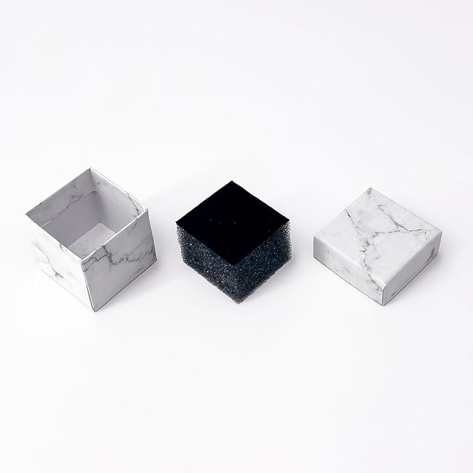 TheDisplayGuys - 12-Pack Cardboard Kraft Paper Jewelry Gift Boxes w. Velvet Padding - Earrings/Ring/Necklace - Marble White - #53 (5.4" x 3.9" x 1.0")