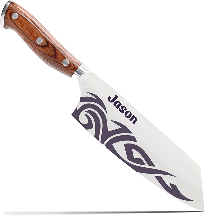 Shape28 Personalized Kitchen 7 Inch Professional Culinary Knife - Customize Chopping, Mincing, Slicing and Dicing, Meat - High Carbon Steel with Gift Box and Blade Cover