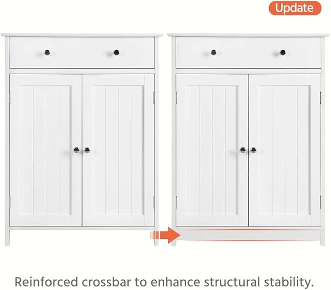 Yaheetech Set of 2 Bathroom Storage Cabinet with 1 Drawer and 2 Doors, Freestanding Entryway Storage Unit with Adjustable Shelf, Home Organizer for Entryway, Living Room, White